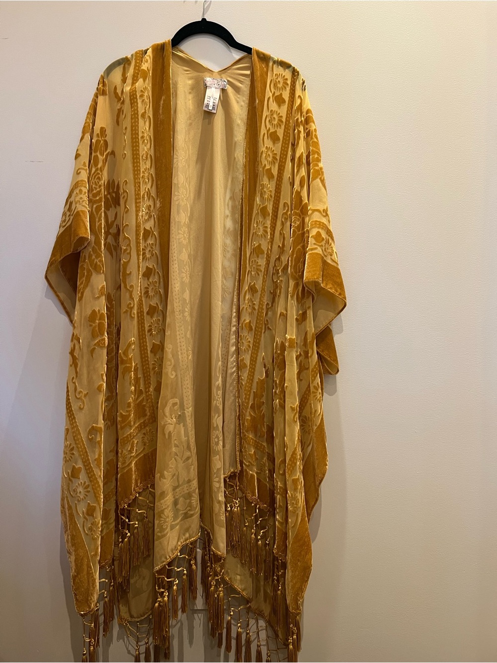 Free People Golden Yellow Velvet Burnout Kimono